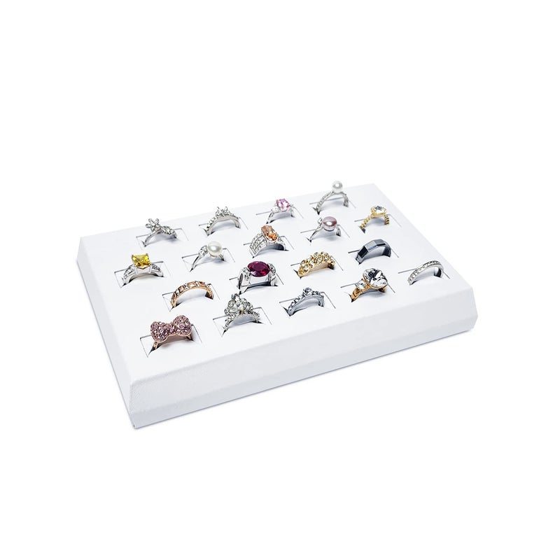 MOOCA 18 Slots Ring Tray Display, Slotted Ring Showcase Display Jewelry Organizer Stand, Jewelry Holder for Showcase, Premium White Leatherette - Image 1